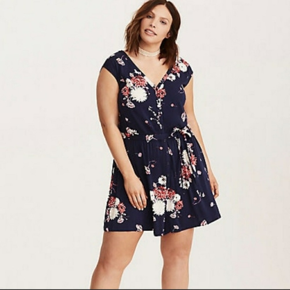 Torrid Navy challis Floral Romper